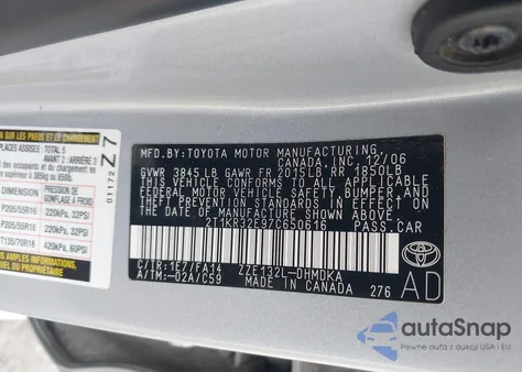 2007 Toyota Matrix z USA, uszkodzony, nr VIN 2T1KR32E97C650616